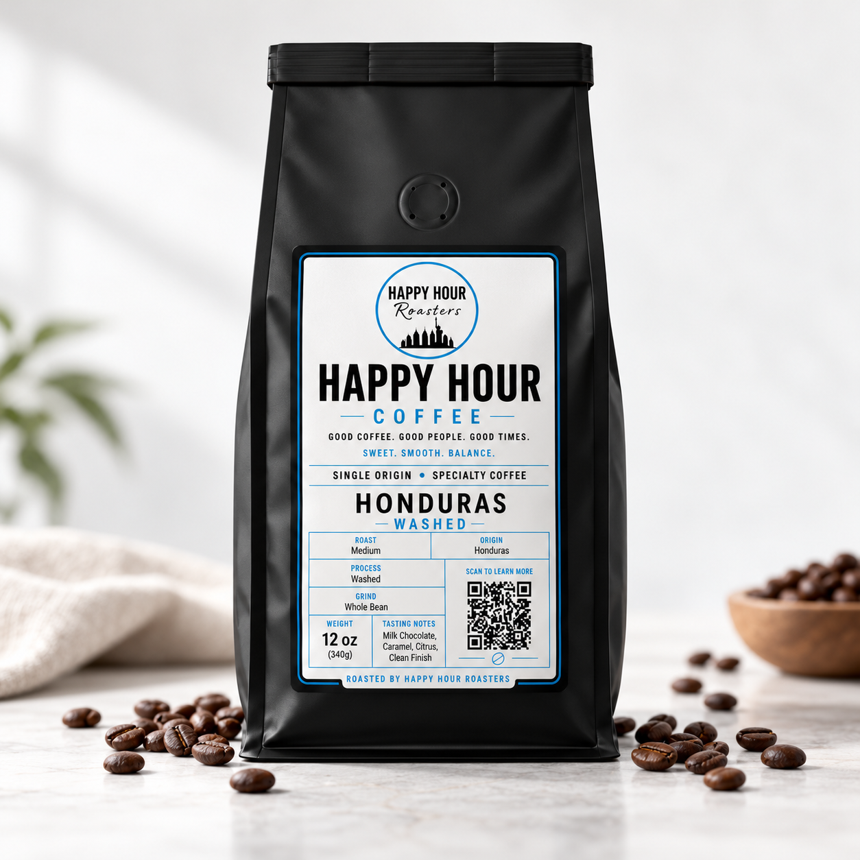 Review-stage visual of a plain deep-green HHR coffee bag with a blank label.